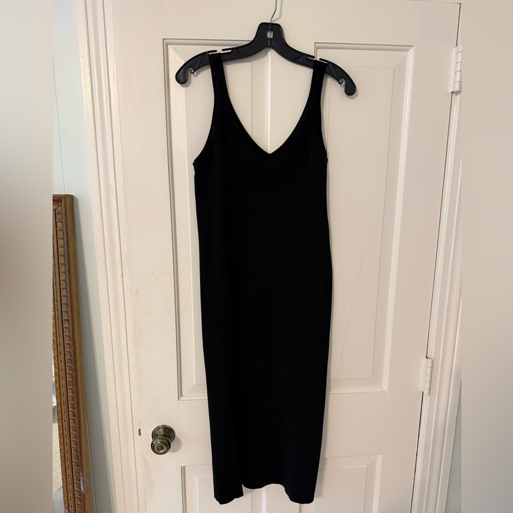 Halogen Black Sheath Midi Dress V-Neck Sleeveless